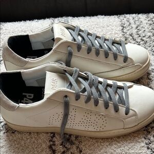 P448 Men's White Sneakers with Gray Laces size 39 men’s 6.5, women’s 8.5